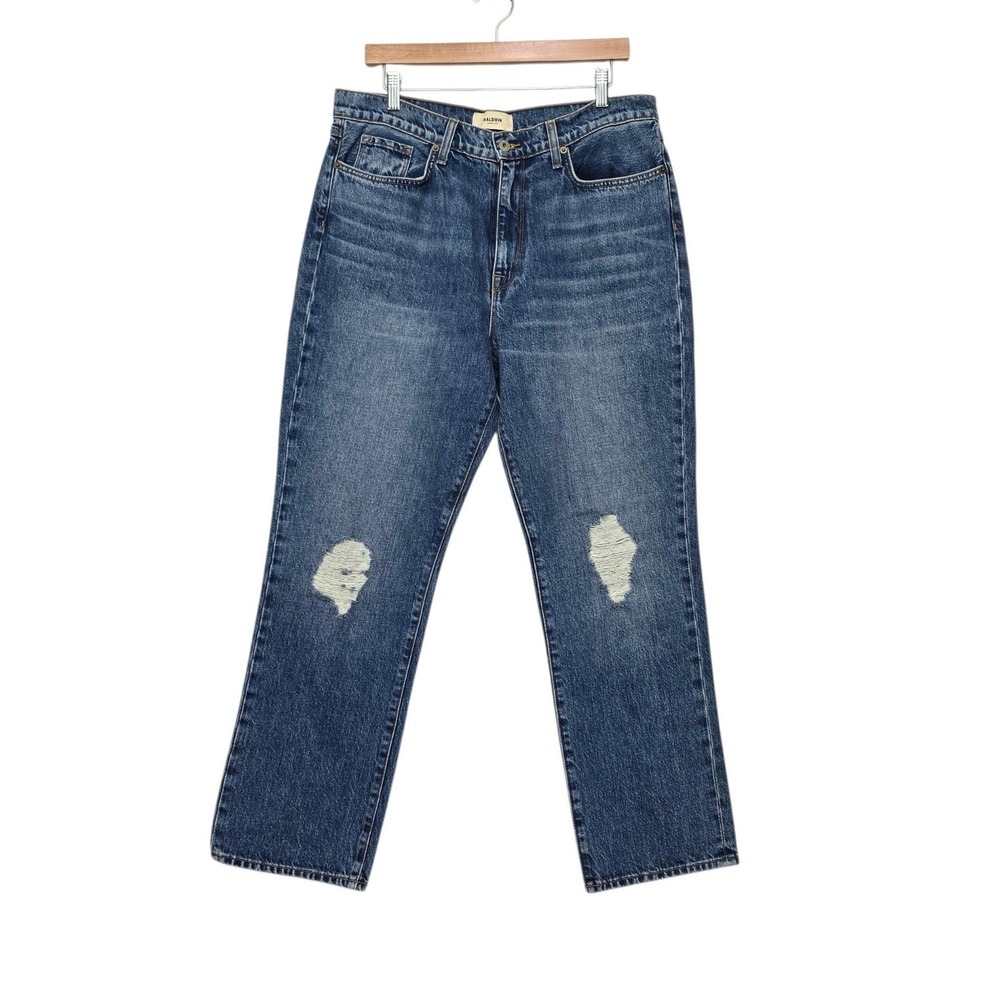 Baldwin Kansas City Distressed High Rise Straight Leg Blue Jeans Size 32